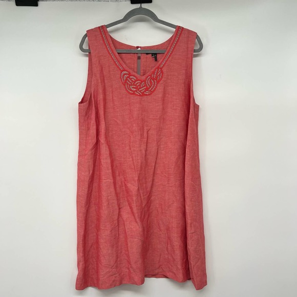 Nic + Zoe Linen Blend Shift Dress Women's Size XL Coral Embellished - Picture 1 of 7